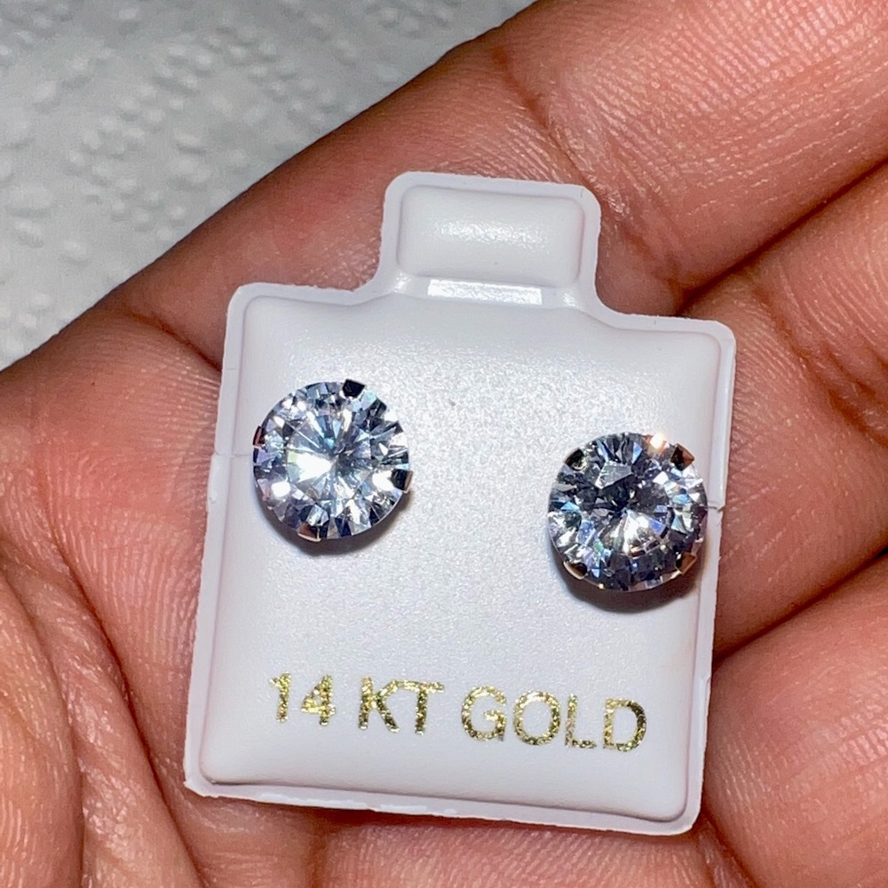 8mm 14k white Cz Italian gold stud earrings